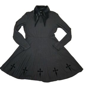 Killstar Mini Skater Dress Batwing Collar Alt Goth Dark Velvet Cross Stretch XL